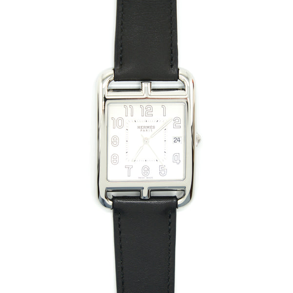 Hermes Cape Cod Steel Watch, Medium model, 33mm With Black Strap