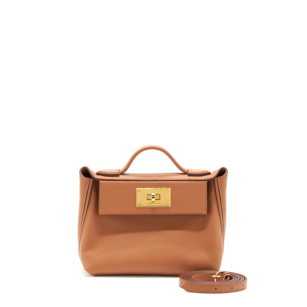Hermes Mini 24/24 2424-21 Bag Evercolor/Swift Gold GHW Stamp Z