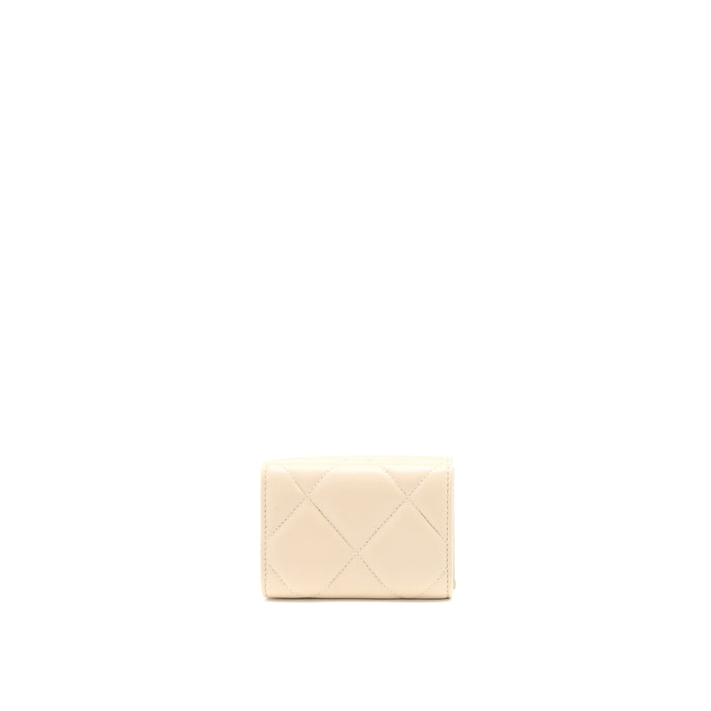 Chanel 19 Flap Compact Wallet Lambskin Beige GHW