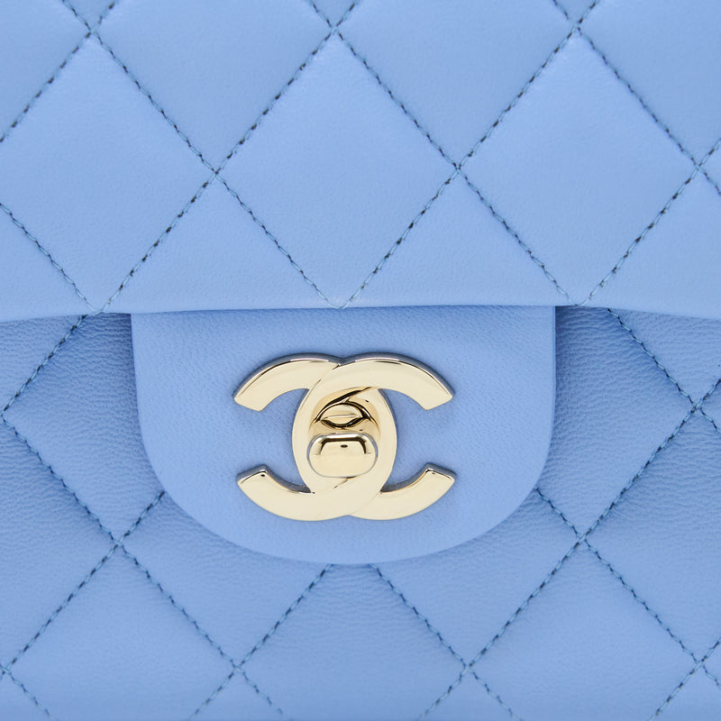 Chanel Small Classic Double Flap Bag Lambskin Blue LGHW