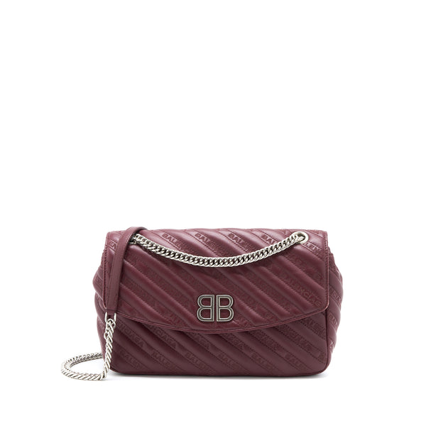 Balenciaga Logo Shoulder Bag Dark Red SHW