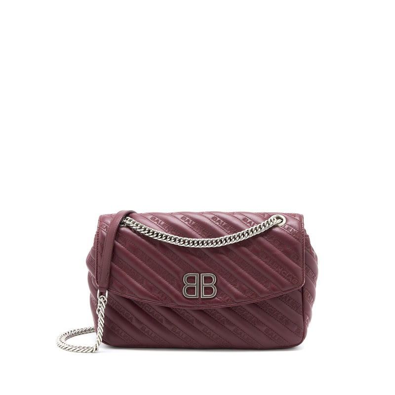 Balenciaga Logo Shoulder Bag Dark Red SHW