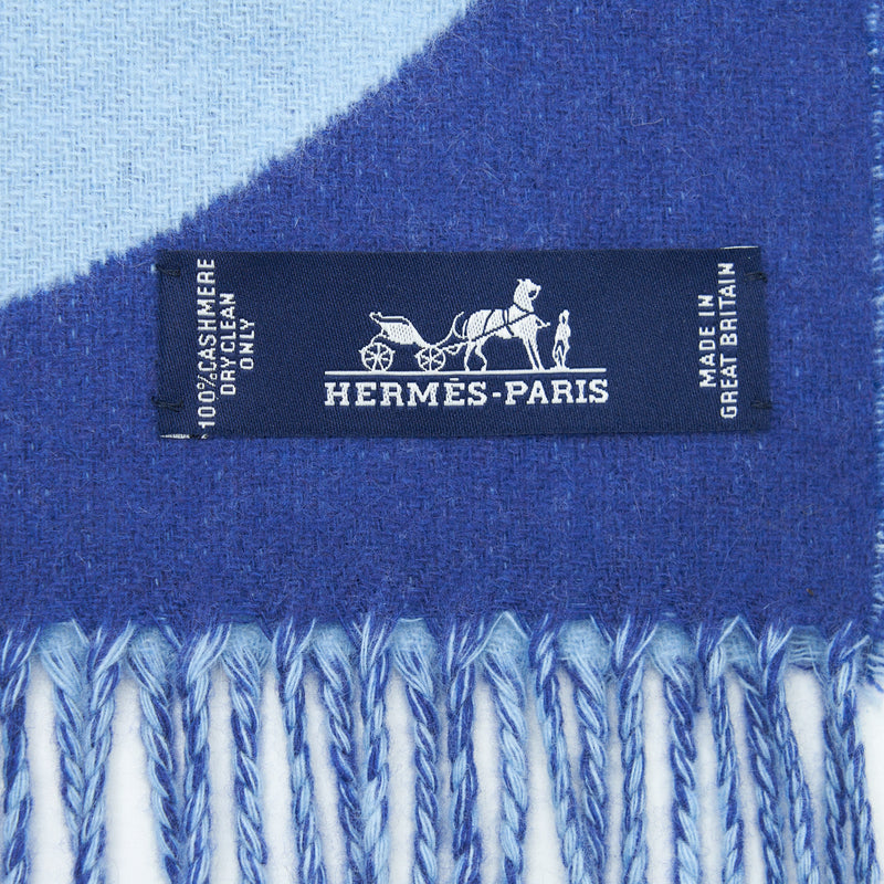 Hermes 140cm x 30cm Cashmere Casaque Charm Scarf Blue/Light Blue