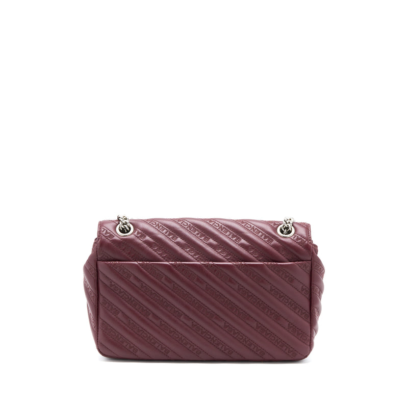 Balenciaga Logo Shoulder Bag Dark Red SHW