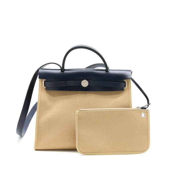 Hermes Herbag 31 Zip Bag Canvas/Hunter Trench/Blue Indigo SHW Stamp Z