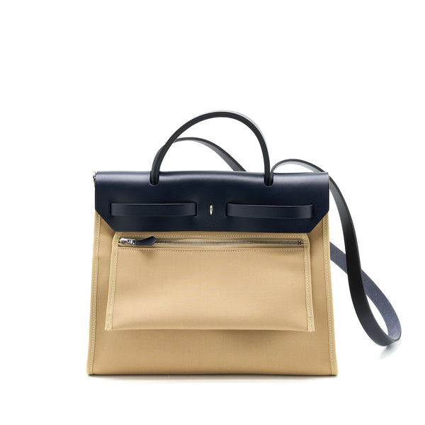Hermes Herbag 31 Zip Bag Canvas/Hunter Trench/Blue Indigo SHW Stamp Z