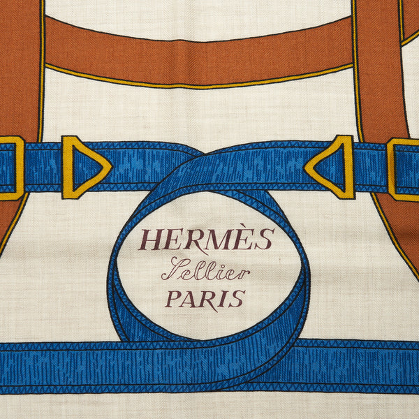 Hermes 140cm Scarf Eperon D OR Chale Cashmere Bleu/Cobalt/Nature