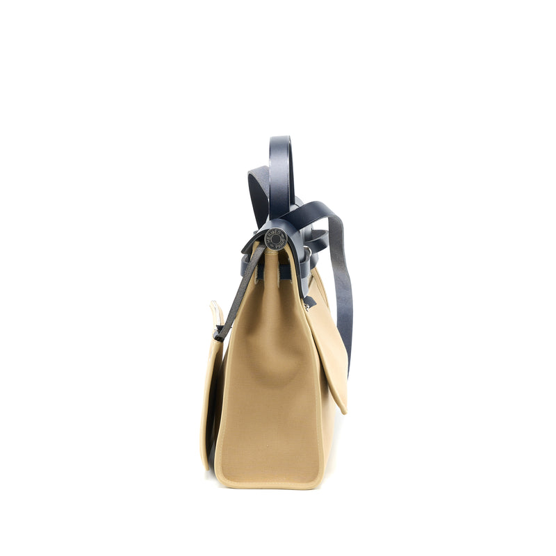 Hermes Herbag 31 Zip Bag Canvas/Hunter Trench/Blue Indigo SHW Stamp Z