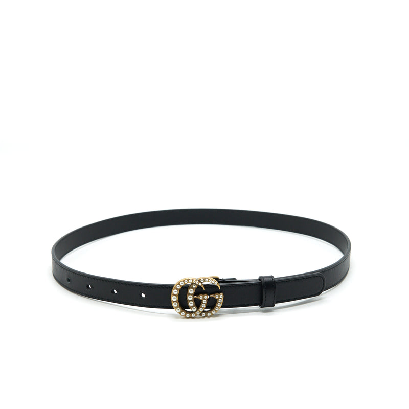 GUCCI Size 80 Leather Belt With Pearl Double G