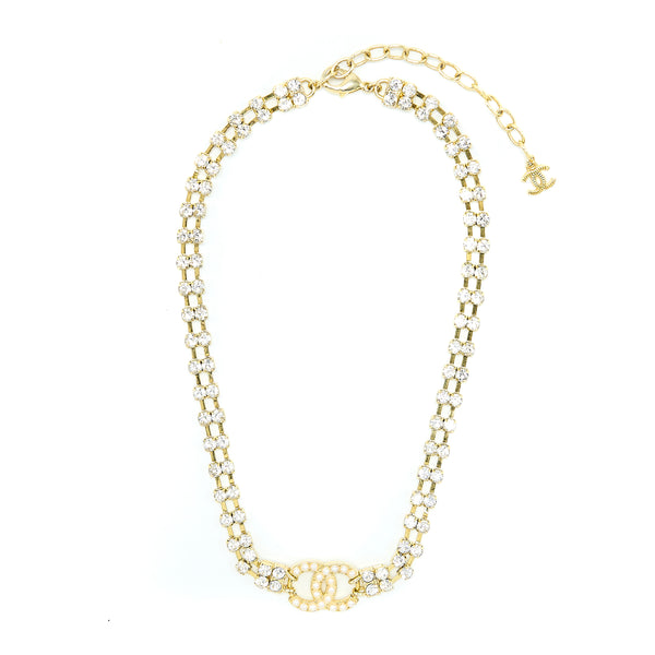 Chanel CC Logo Chocker Crystal/Pearl Gold Tone