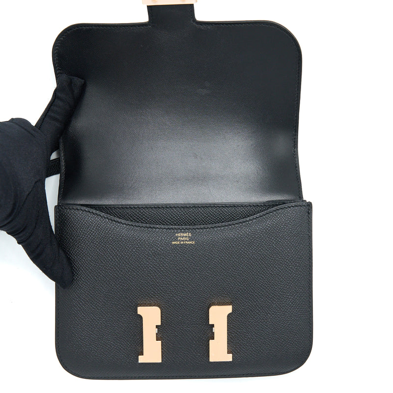 Hermes Mini Constance Epsom Black RGHW Stamp C