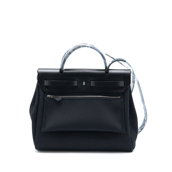 Hermes Herbag Zip 31 Bag Retourne Toile Militaries Canvas/Hunter Black SHW Stamp U