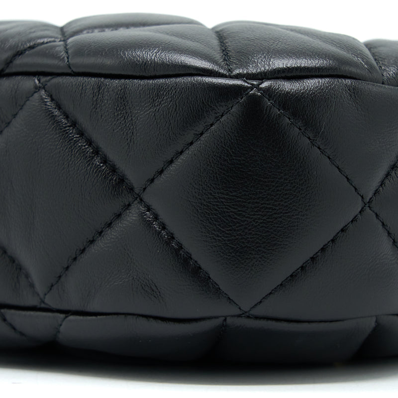 Chanel Quilted Hobo Crossbody Bag Lambskin Black Brushed GHW (Microchip)