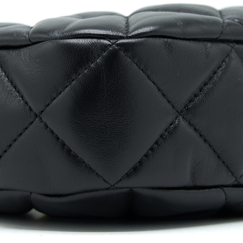 Chanel Quilted Hobo Crossbody Bag Lambskin Black Brushed GHW (Microchip)