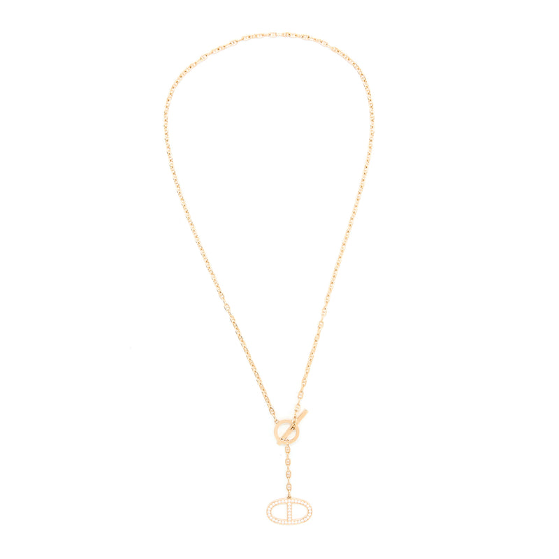 Hermes Chaine D’ancre Contour Pendant Large Model Rose Gold with Diamonds