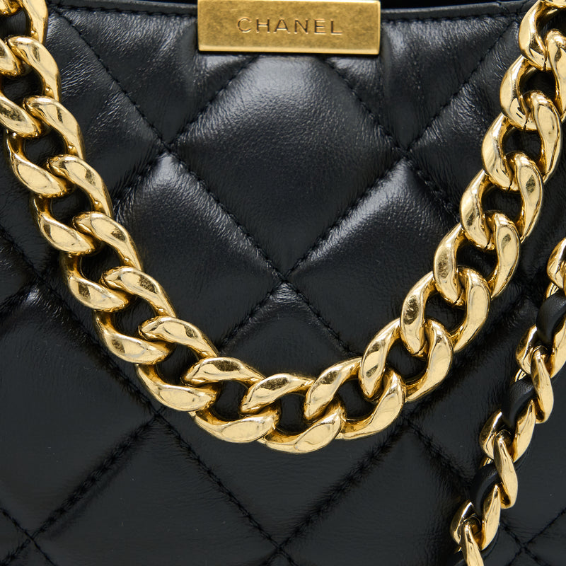 Chanel Quilted Hobo Crossbody Bag Lambskin Black Brushed GHW (Microchip)