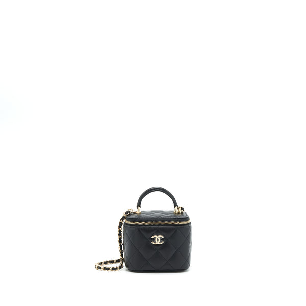 Chanel 22P Top Handle Mini Vanity With Chain Lambskin Black LGHW