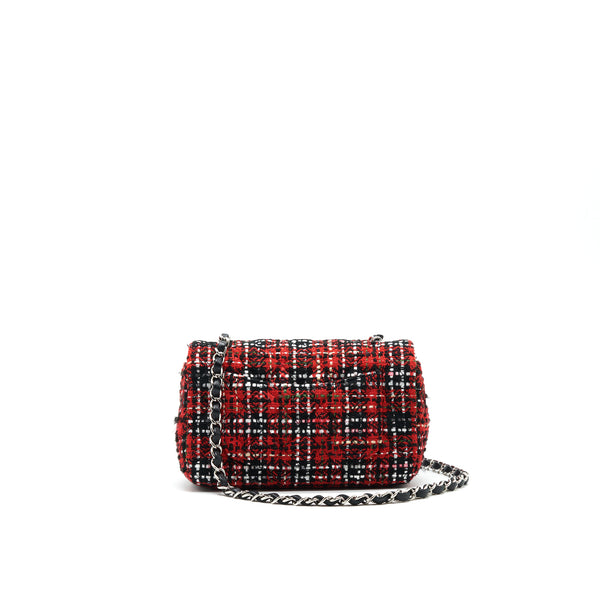 CHANEL SMALL RECTANGULAR RED BLACK TWEED IN SHW