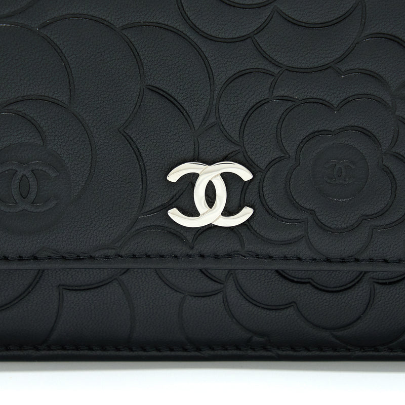 Chanel Camellia Wallet On Chain Lambskin Black SHW