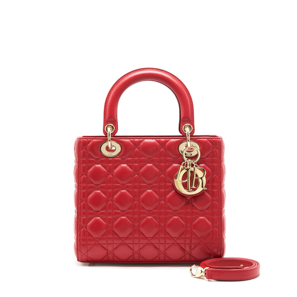 Dior medium lady dior lambskin red GHW