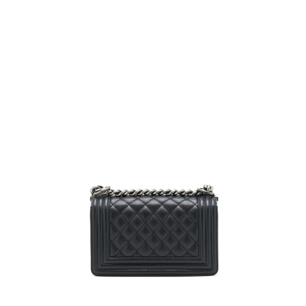 Chanel Small Boy Bag Caviar Black Ruthenium Hardware (Microchip)