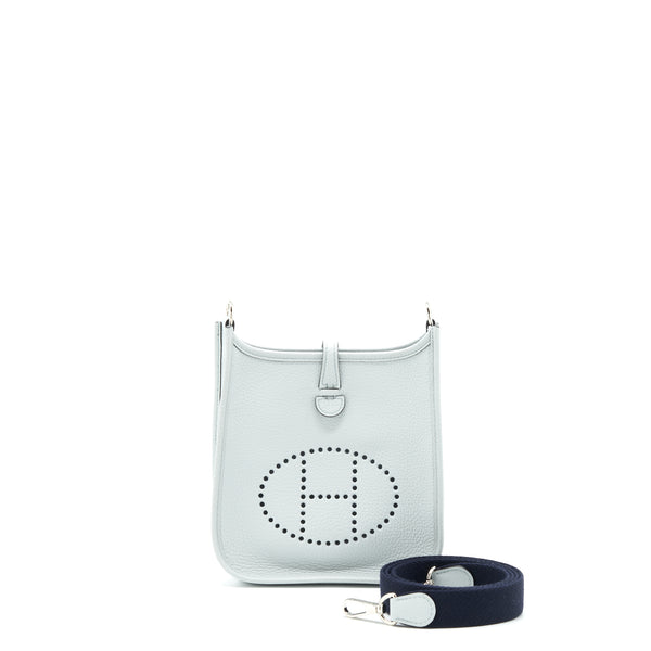 Hermes Mini Evelyne Clemence Bleu Pale/ Bleu Indigo SHW Stamp Y