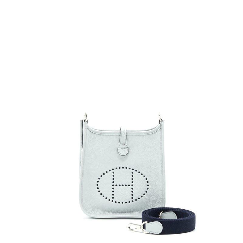 Hermes Mini Evelyne Clemence Bleu Pale/ Bleu Indigo SHW Stamp Y