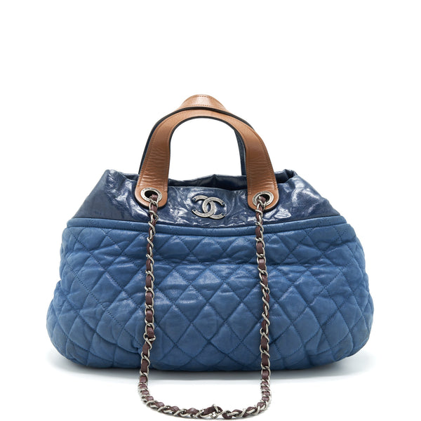Chanel Quilted Shoulder Bag Blue Ruthenium Hardware