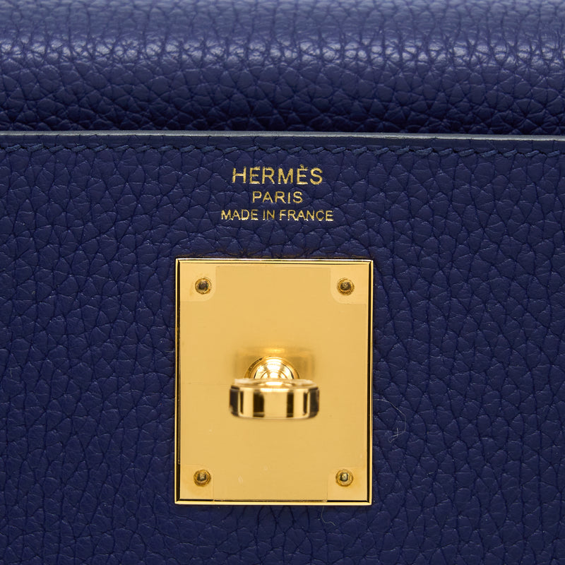 Hermes Kelly 28 Clemence Bleu Encre GHW Stamp D