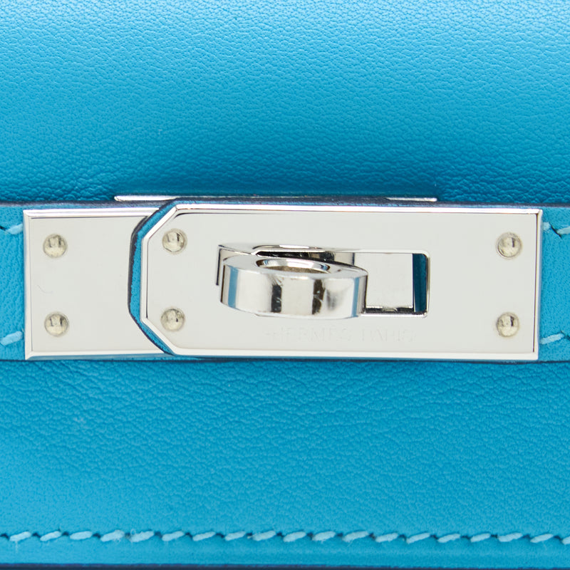 Hermes Kelly Pochette Swift P3 Blue De Nord SHW Stamp D