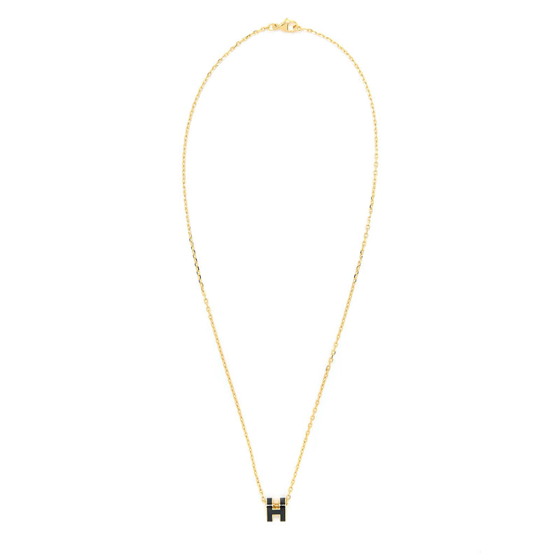 Hermes Mini Pop H Pendant Black Gold Tone