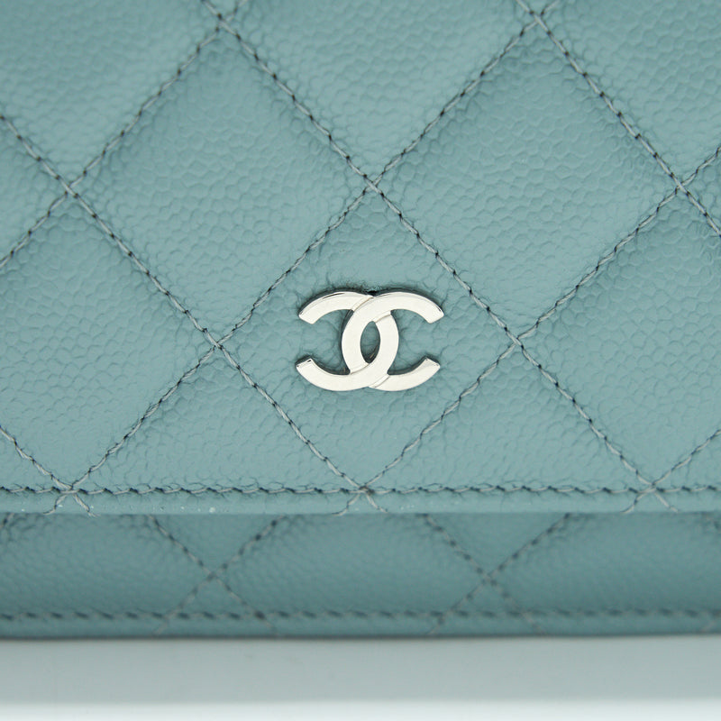 Chanel Wallet On Chain Caviar Pearly Light Blue SHW