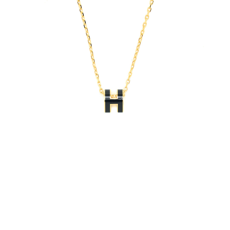 Hermes Mini Pop H Pendant Black Gold Tone