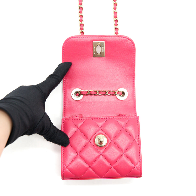 Chanel mini trendy cc chain wallet lambskin hot pink LGHW