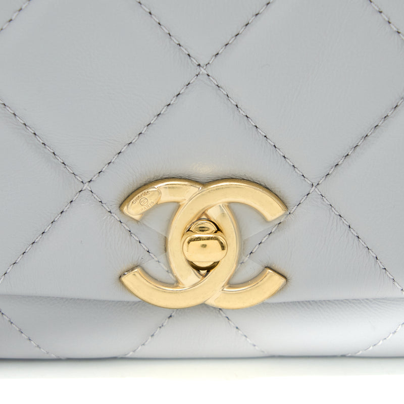 Chanel Quilted Mini Flap Bag Lambskin Light Grey GHW (Microchip)