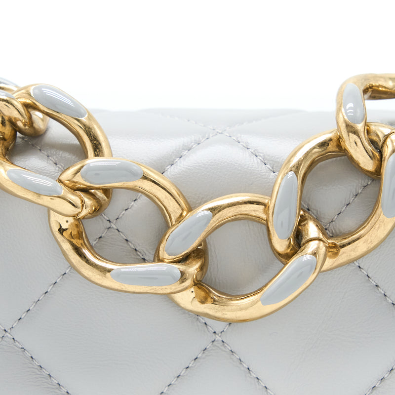 Chanel Quilted Mini Flap Bag Lambskin Light Grey GHW (Microchip)
