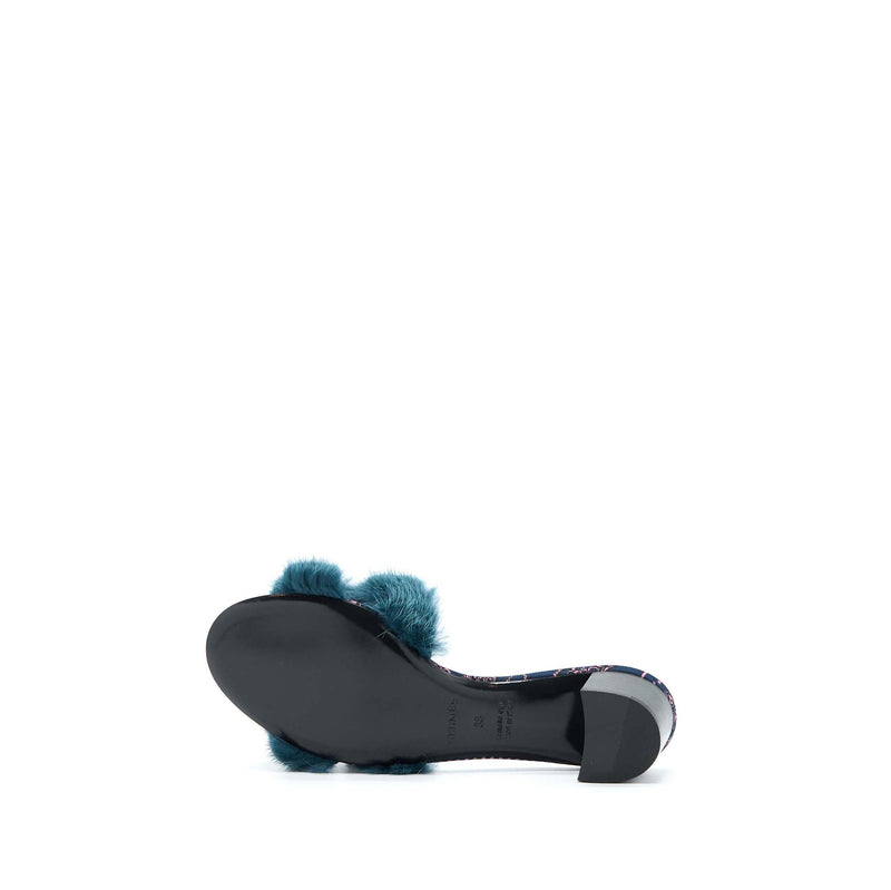 Hermes Size 38 Oran Mink Fur Sandal Blue Paon/Multicolour