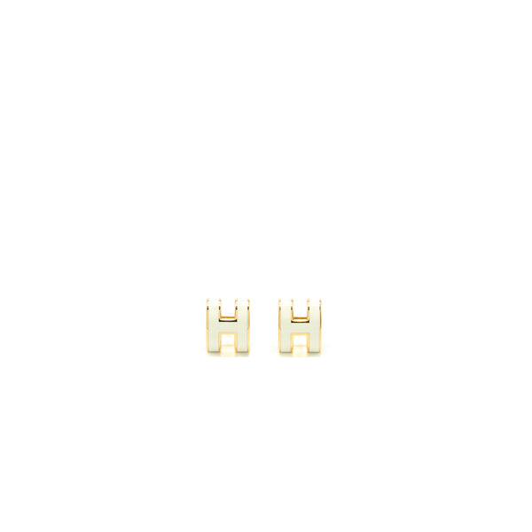 Hermes Mini Pop H Earrings White Gold Tone