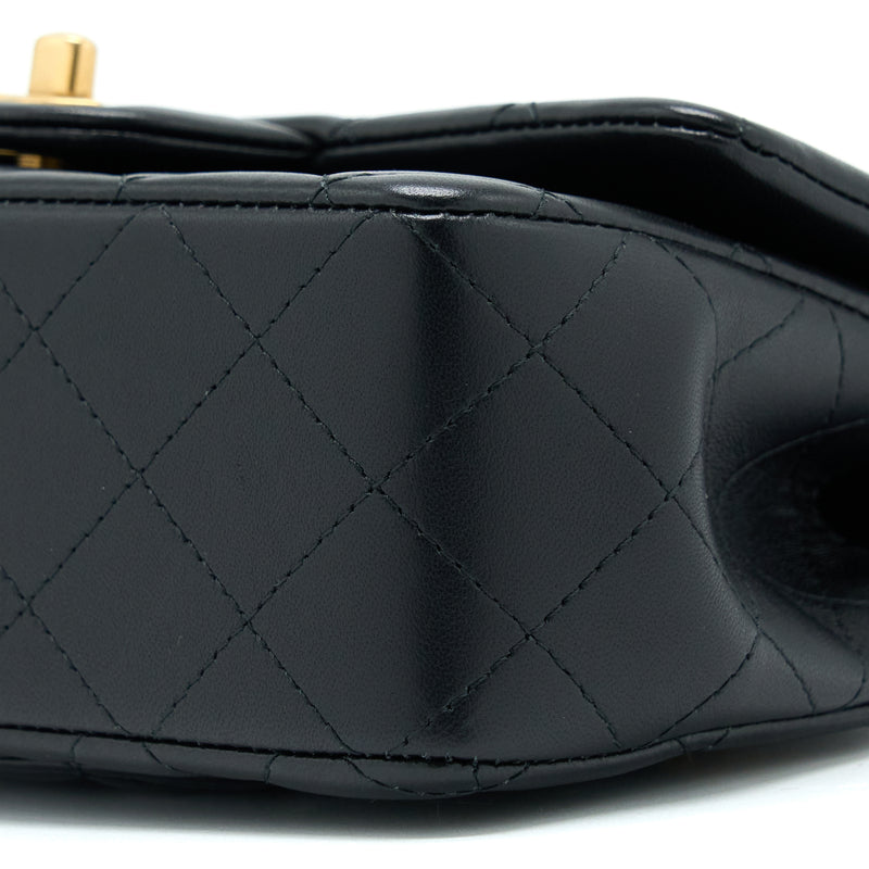 Chanel 21K Top Handle Mini Rectangular Flap Bag Lambskin Black Brushed GHW(Microchip)