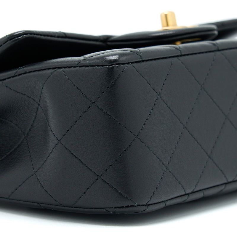 Chanel 21K Top Handle Mini Rectangular Flap Bag Lambskin Black Brushed GHW(Microchip)