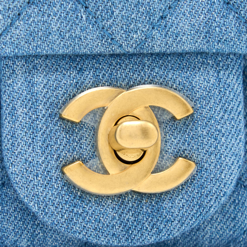 Chanel Pearl Crush Mini Square Flap Bag Denim GHW (Microchip)