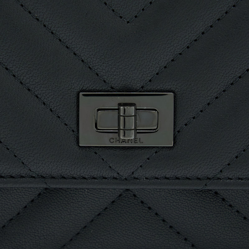 Chanel 2.55 So Black Wallet On Chain Calfskin With Black Hardware