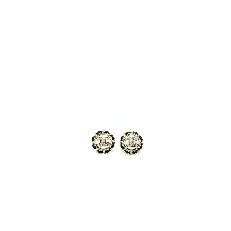 Chanel Round CC Leather/ Crystal Earrings LGHW