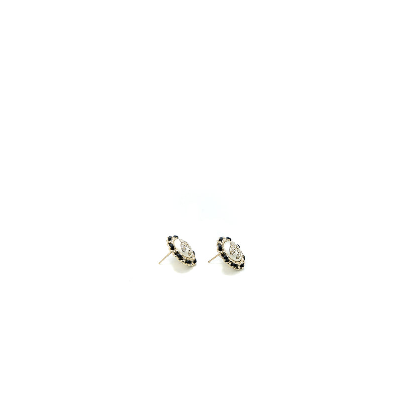 Chanel Round CC Leather/ Crystal Earrings LGHW
