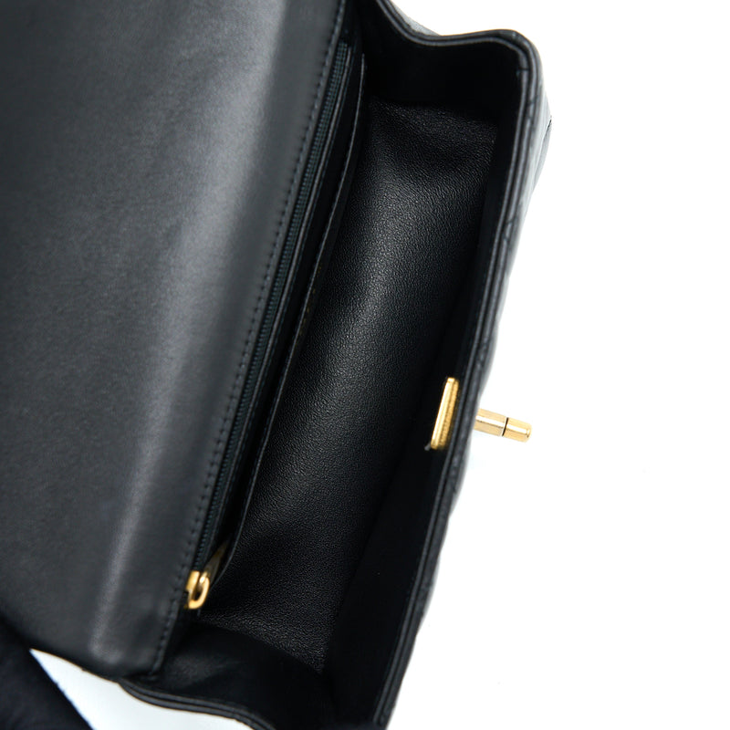 Chanel 21K Top Handle Mini Rectangular Flap Bag Lambskin Black Brushed GHW(Microchip)