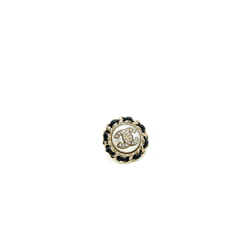 Chanel Round CC Leather/ Crystal Earrings LGHW