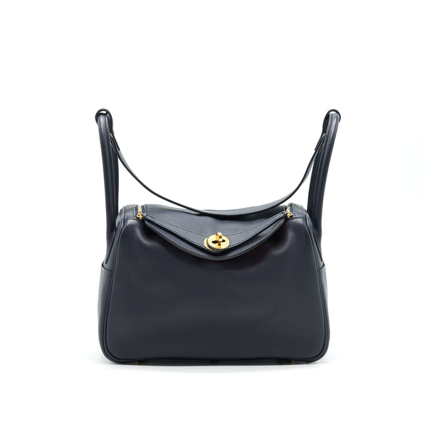 HERMES LINDY 26 SWIFT NAVY AND ORANGE GHW STAMP T