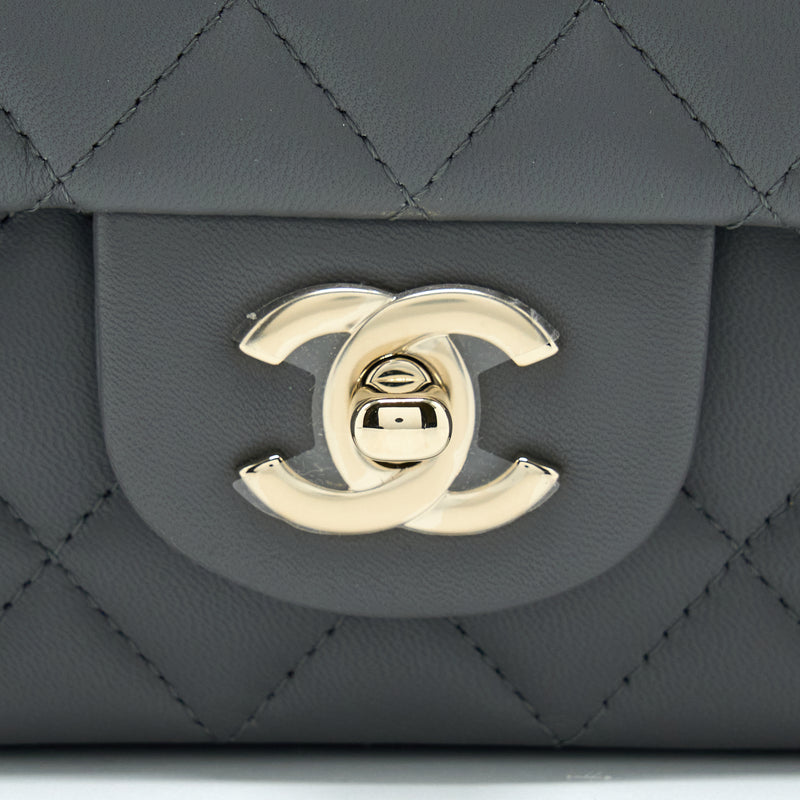 Chanel 22A Top Handle Mini Rectangular Flap Bag Lambskin Grey LGHW(Microchip)