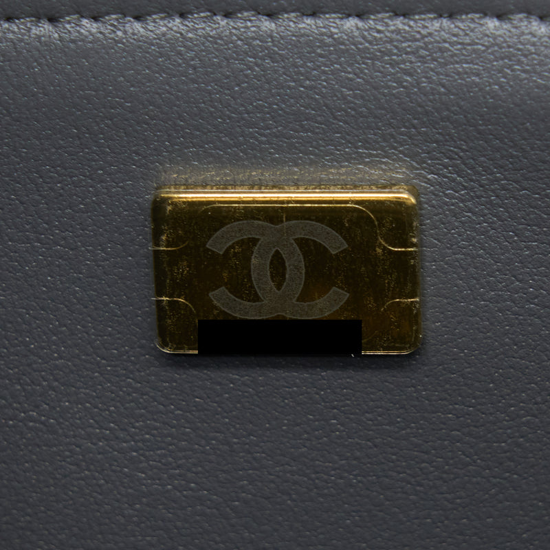 Chanel 22A Top Handle Mini Rectangular Flap Bag Lambskin Grey LGHW(Microchip)