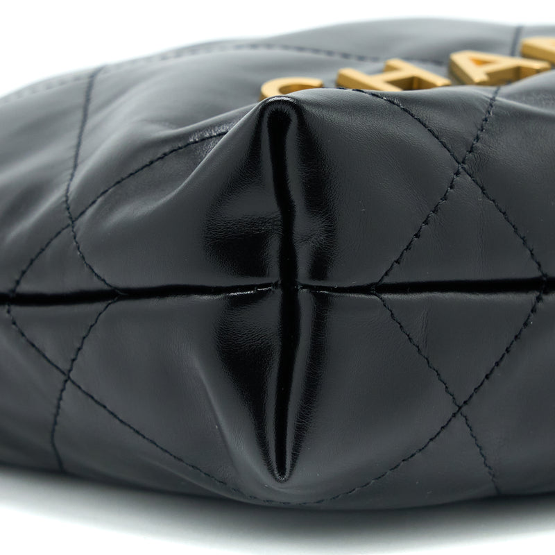 Chanel 23s Mini 22 Bag Aged Calfskin Black Brushed GHW (Microchip)
